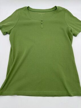 Pendleton Olive Green Women's Short Sleeve 2-Button Top 100% Cotton